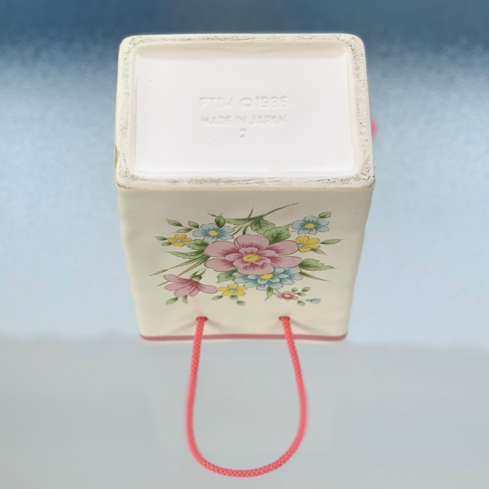 FTDA 1986 Flower Ceramic Gift Bag Vase/Planter, Japan - Picture 5 of 5